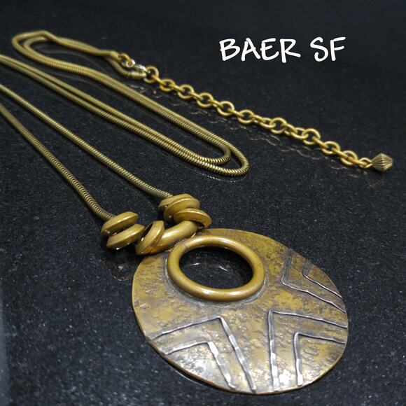 Vintage Signed Modernist Pendant Necklace, Mixed Metals, 1980s - Picture 1 of 10